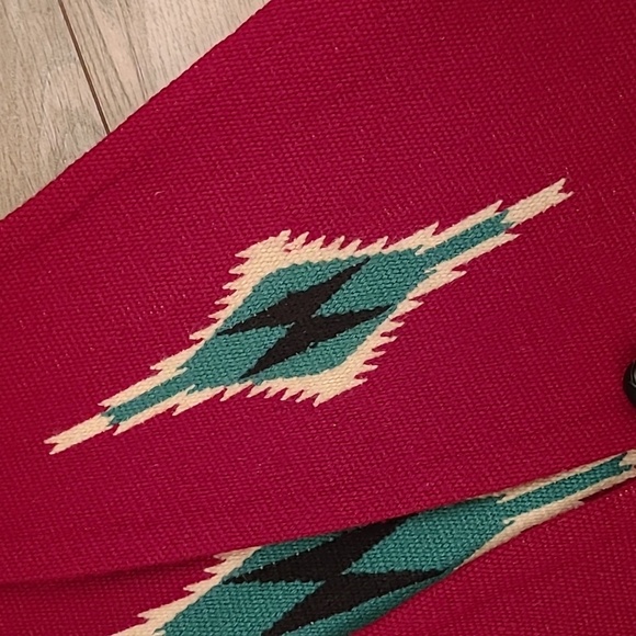 RARE Ortega's Chimayo Red‎ Hand Woven Southwestern Aztec Wool L Vest 50s 60s VTG - Picture 3 of 10